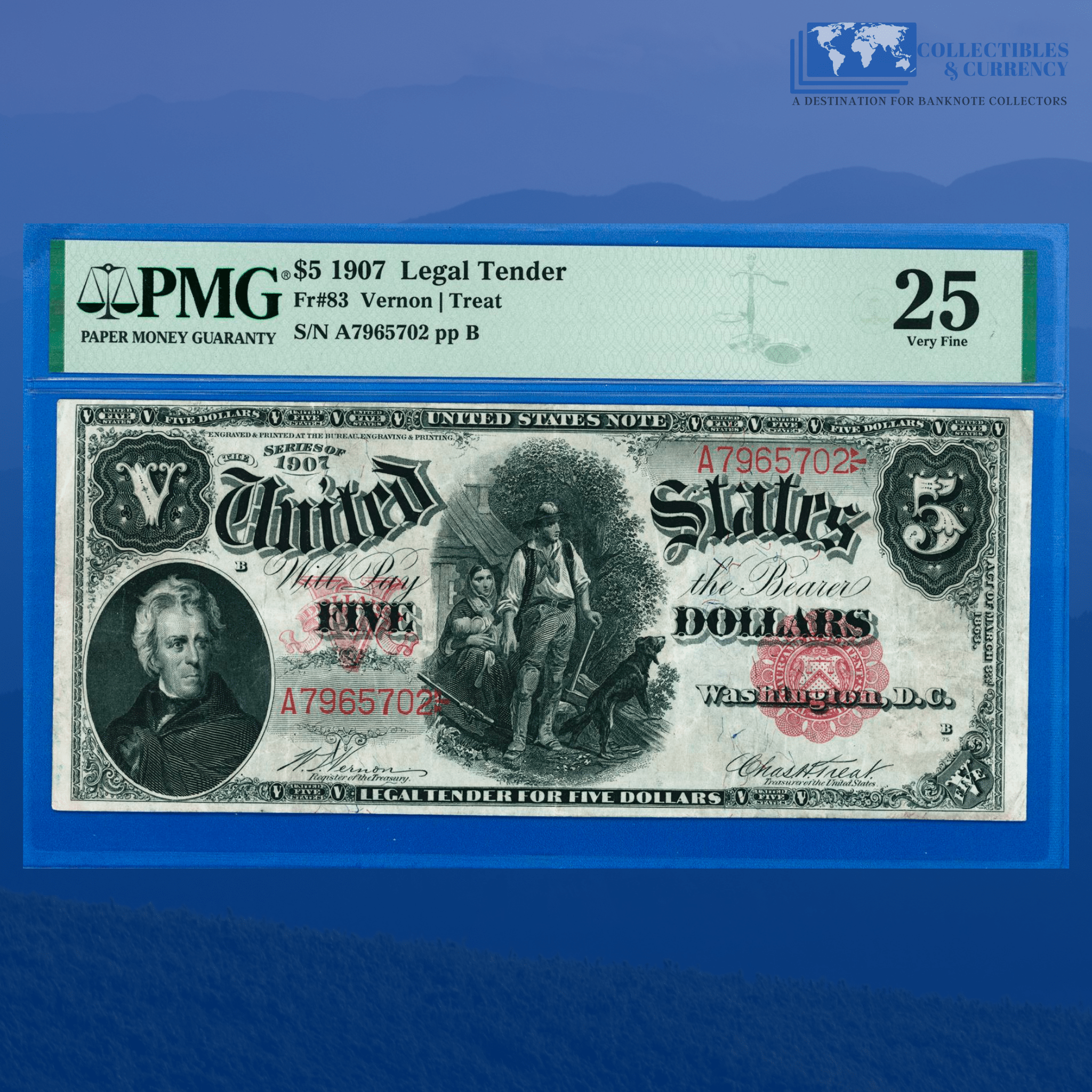 Fr.83 1907 $5 Five Dollars Bill "WOOD…