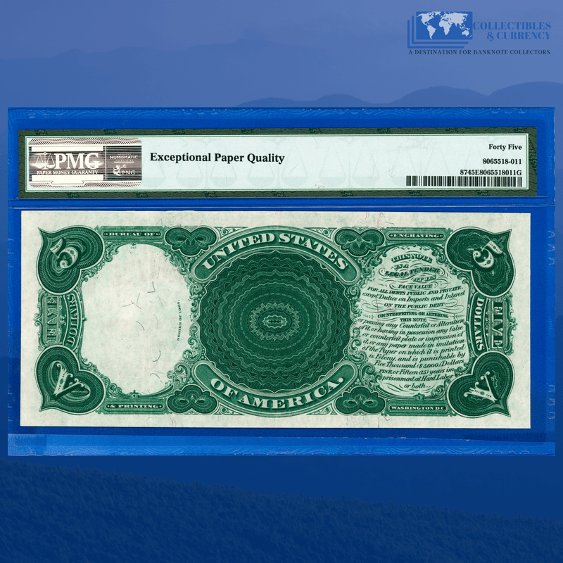 Fr.87 1907 $5 Five Dollars Bill "WOODCHOPPER" Legal Tender Note, PMG 45 EPQ