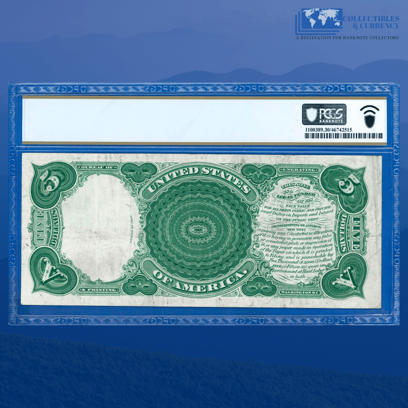 Fr.91 1907 $5 Five Dollars Bill "WOODCHOPPER" Legal Tender Note, PCGS 30