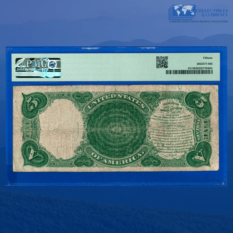 Fr.91 1907 $5 Five Dollars Bill "WOODCHOPPER" Legal Tender Note, PMG 15