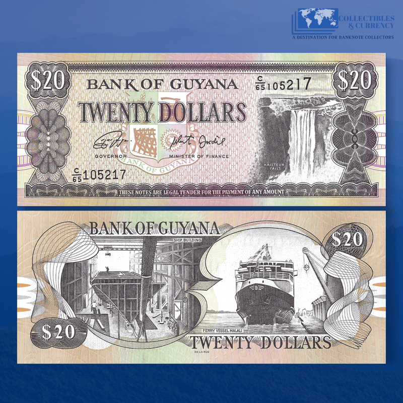 Guyana Banknotes / Uncirculated Guyana Set 6 Pcs 20-5.000 Dollars | P-30-36-41