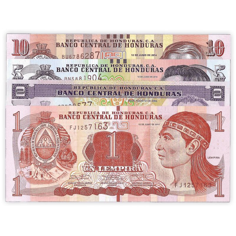 Honduras Banknotes / Uncirculated Honduras Set of 4 Pcs 1-2-5-10 Lempira
