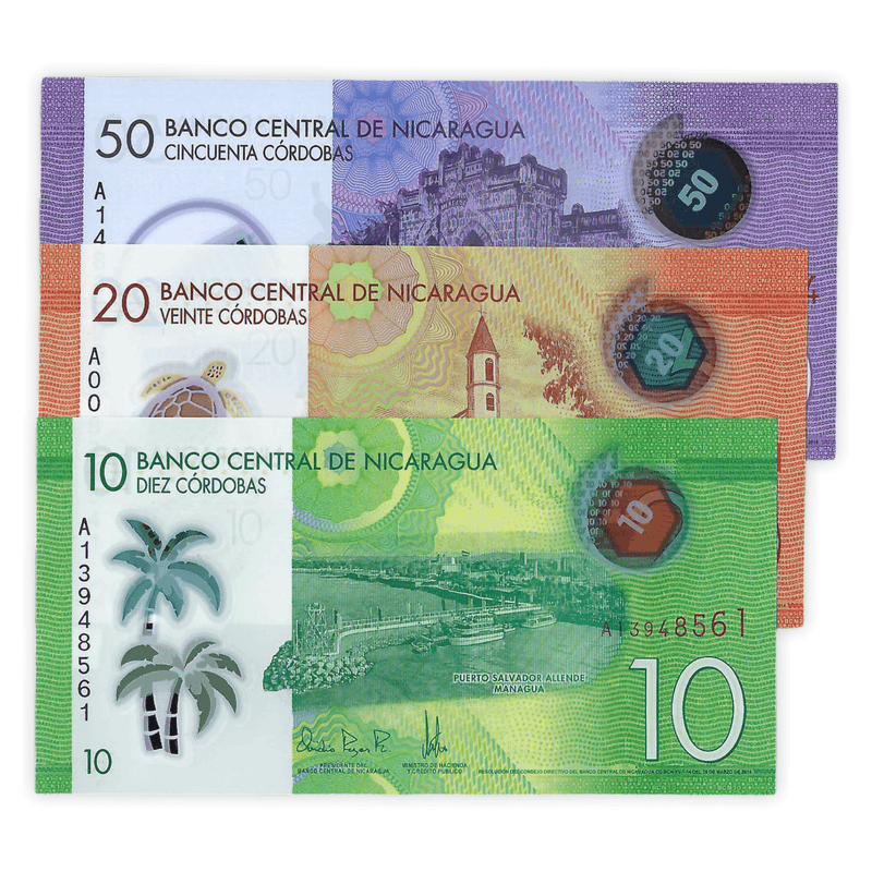 Nicaragua Banknotes / Uncirculated Nicaragua Set of 3 Pcs 10-20-50 Cordobas