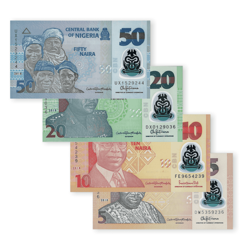 Nigeria Banknotes / Uncirculated Nigeria Set of 4 Pcs 5-10-20-50 Nairas