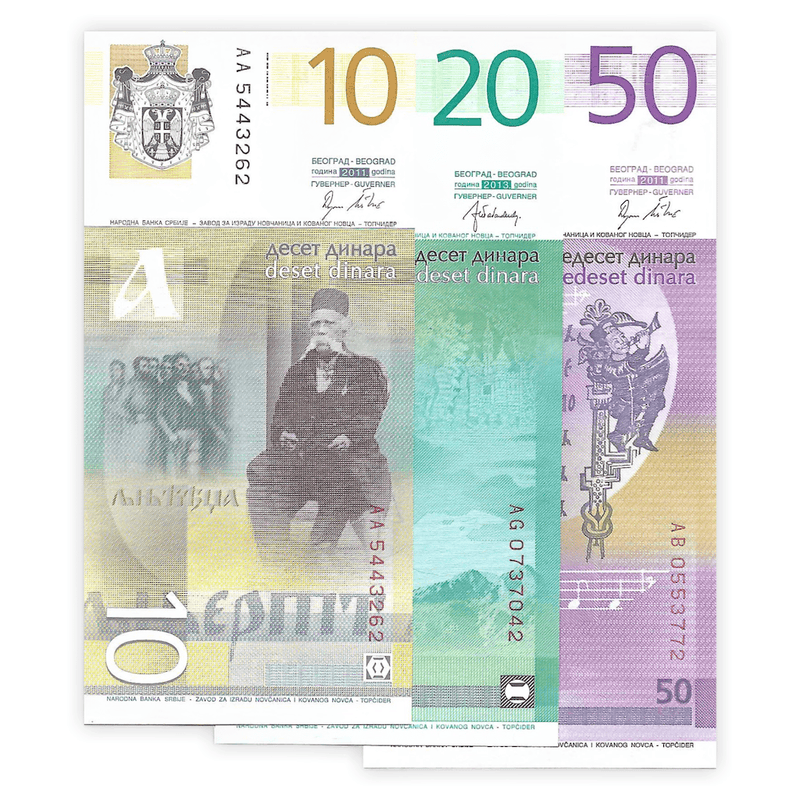 Serbia Banknotes / Uncirculated Serbia Set of 3 Pcs 10-20-50 Dinara