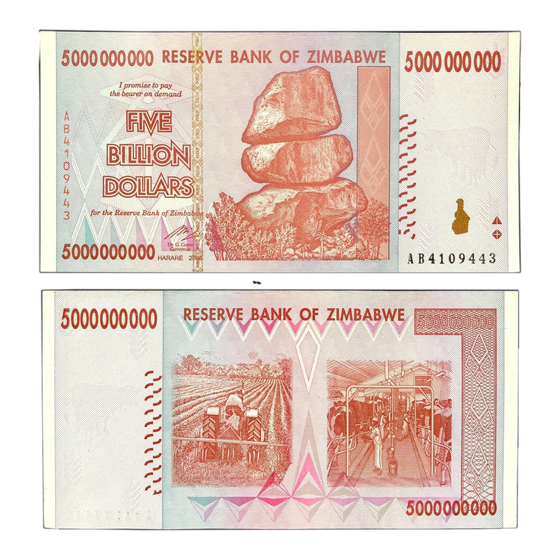 Zimbabwean Dollar / Uncirculated Set 5 Pcs Zimbabwe Billion Banknotes 2008 Series AA/AB ( Uncirculated )