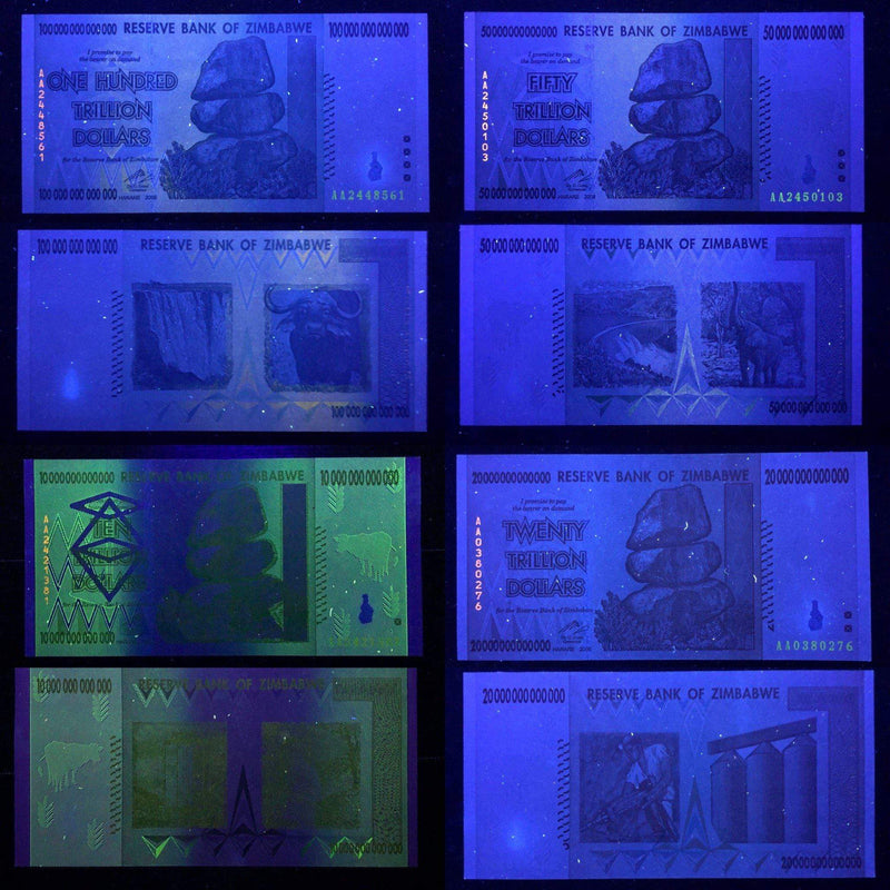 Zimbabwean Dollar / Uncirculated Set of 4 Pcs Zimbabwe Trillion Banknotes 2008 Series AA ( Uncirculated )