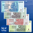 Zimbabwe Banknotes / Uncirculated Set of 4 Pcs Zimbabwe Trillion Banknotes 2008 Series AA ( Uncirculated )