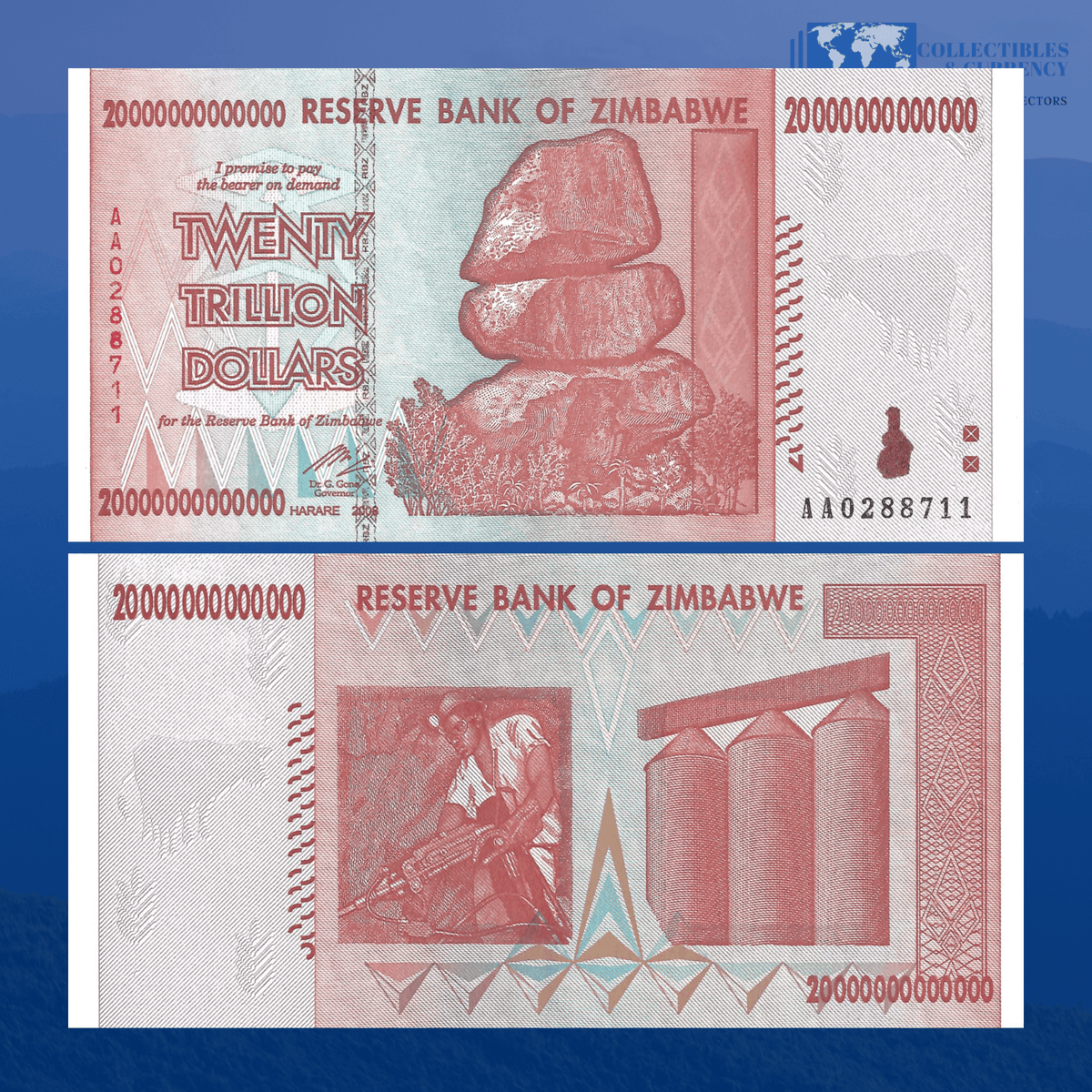 BANKNOTESコレクション④ 22枚 For Sale Set of 4 Pcs Zimbabwe Trillion Banknotes 2008
