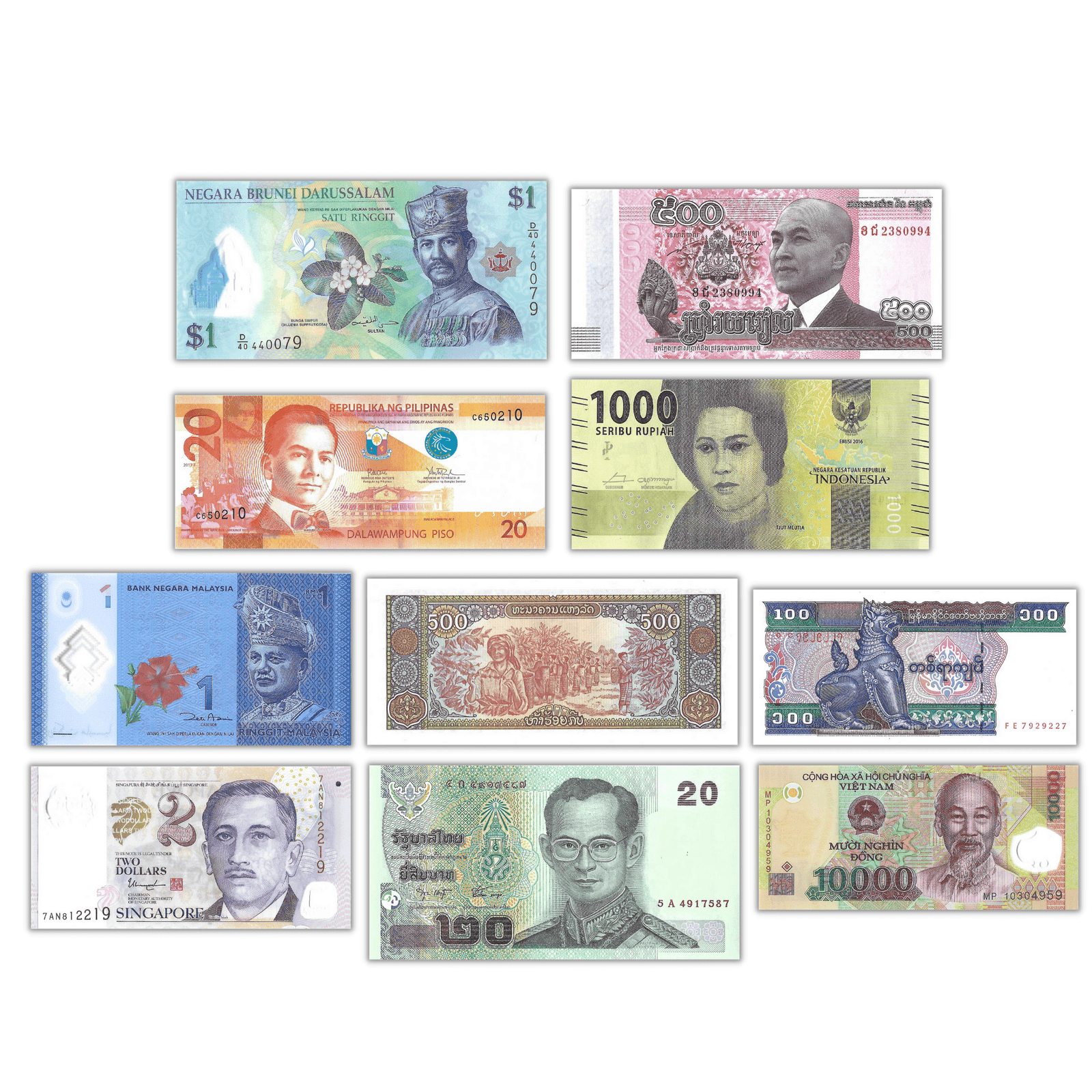 The Asean Collection - Set of 10 Pcs Different Banknotes From Southeas