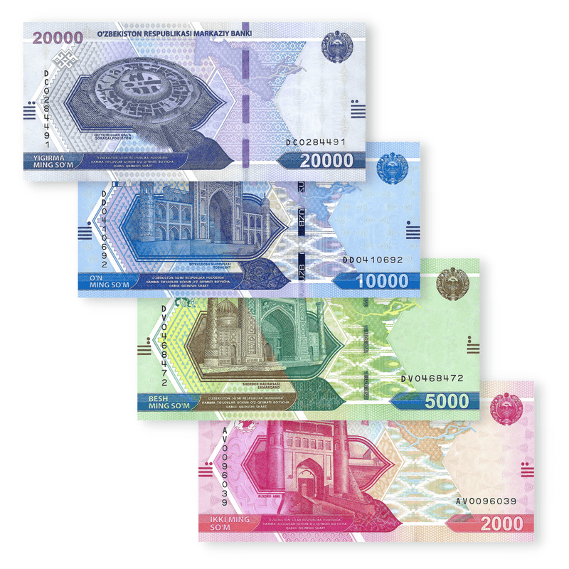 Uzbekistan Banknotes / Uncirculated Uzbekistan Set 4 Pcs 2021 2000-5000-10000-20000 Som | P-New