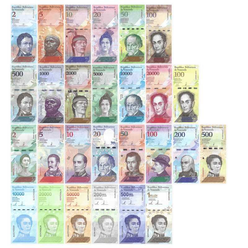 Venezuela Banknotes / Uncirculated Venezuela Set of 27 Pcs 2 - 1 Million Bolivares Fuertes and Soberanos 2007-2019