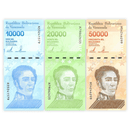 Venezuela Banknotes / Uncirculated Venezuela Set of 3 Pcs 10.000-20.000-50.000 Soberano Bolivar 2019