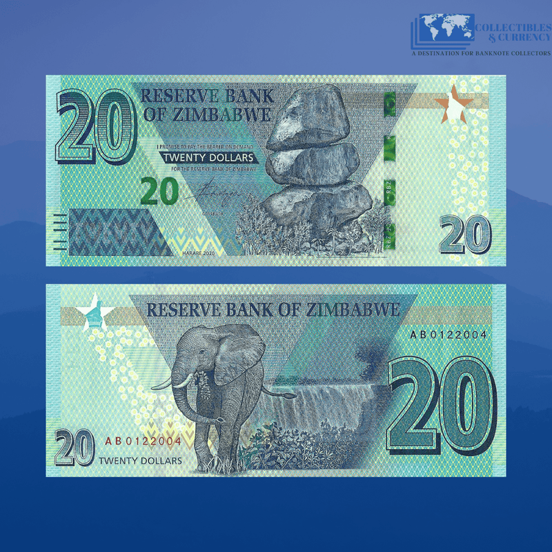 Zimbabwe Banknotes / Uncirculated Zimbabwe Set 4 Pcs 2-5-10-20 Dollars 2020 | P-New