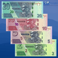 Zimbabwe Banknotes / Uncirculated Zimbabwe Set 4 Pcs 2-5-10-20 Dollars 2020 | P-New